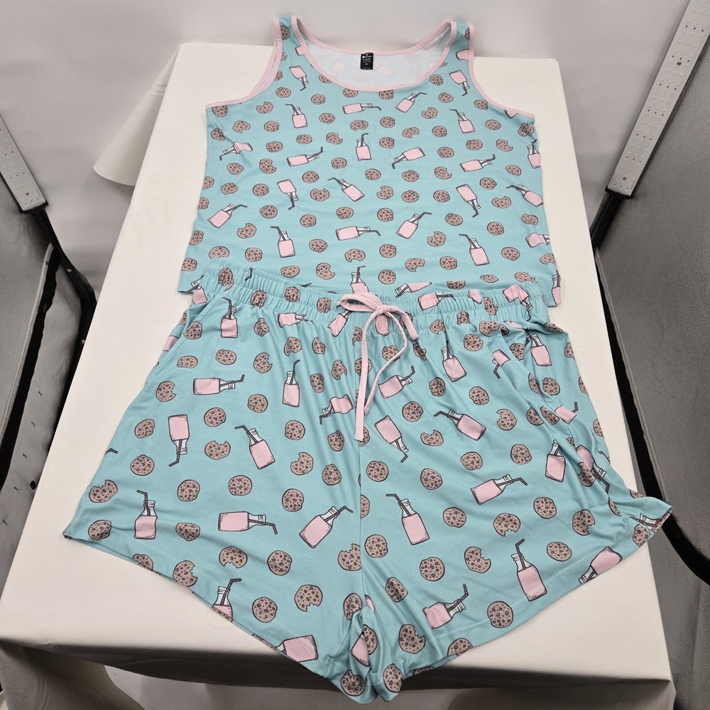 POP FIT x Cheek Boss Women's Milk Cookies Print Pajama Set 2XL Tank & Shorts
